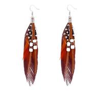 XIGAWAY Pendientes de borla de plumas hechos a mano para mujer, aretes colgantes étnicos bohemios con patrones de la suerte (3 g), S, Pluma, Sin piedra preciosa
