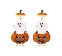 XIGAWAY Pendientes de calabaza fantasma de Halloween para mujer, aretes colgantes de aleación de zinc con detalles de cristal