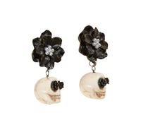 XIGAWAY Pendientes de calavera negra para mujer, aretes de gota punk gótico floral, aretes acrílicos novedosos de Halloween