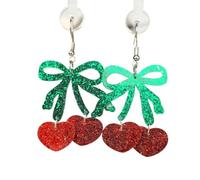XIGAWAY Pendientes de corazón de cerezo para mujer, diseño de lazo, accesorios acrílicos con temática de frutas para el día de San Valentín, S, Acrílico, Sin piedra preciosa