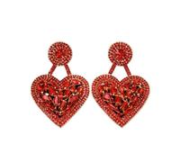 XIGAWAY Pendientes de corazón rojo para mujer, extra grandes, con diamantes de imitación brillantes, aretes de gota dorados y plateados, aretes colgantes glamurosos para fiesta, S, Diamante de