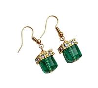 XIGAWAY Pendientes de cristal de lágrima verde para mujer, aretes geométricos cuadrados (verano 2025), S, Cristal/piedras preciosas, Sin piedra preciosa