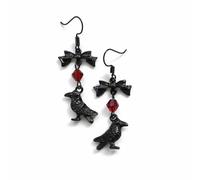 XIGAWAY Pendientes de cuervo unisex, colgante de cuervo con lazo negro, joyería gótica, Pequeño, Metal, Sin piedra preciosa