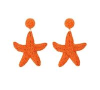 XIGAWAY Pendientes de estrella de mar de rafia tejidos a mano, aretes colgantes bohemios coloridos con postes de acero, S, hierba de rafia, Sin piedra preciosa