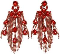 XIGAWAY Pendientes de flecos para mujer, aretes colgantes de diamantes de imitación de cristal, aretes geométricos dorados y plateados para fiesta, S, Diamante de imitación, Sin gemas