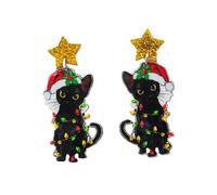 XIGAWAY Pendientes de gato negro de campana de Navidad para mujer, aretes festivos de acrílico felino con temática navideña, S, Acrílico, Sin piedra preciosa
