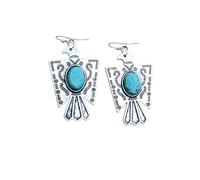 XIGAWAY Pendientes de gota de águila tallada vintage estilo turquesa para mujer, colgante plateado del suroeste, 3 x 4,5 cm, joyería bohemia para regalo