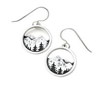 XIGAWAY Pendientes de gota de círculo hueco con silueta de montaña vintage para mujer, aretes colgantes geométricos plateados, 2,2 cm, regalo de joyería