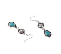 XIGAWAY Pendientes de gota de turquesa tallada vintage para mujer, aretes colgantes tribales bohemios con patrones geométricos, S, Metal, Sin gemas