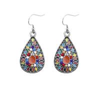 XIGAWAY Pendientes de lágrima con cuentas vintage, aretes colgantes de aleación en forma de hoja con cuentas coloridas (20 g)