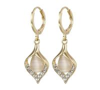 XIGAWAY Pendientes de lágrima estilo ojo de gato vintage para mujer, color verde y beige, 3,2 x 0,9 cm, regalo de joyería de lujo ligero