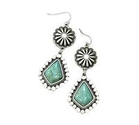 XIGAWAY Pendientes de lágrima estilo turquesa vintage para mujer, aretes colgantes geométricos plateados, joyería bohemia