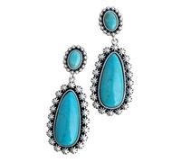 XIGAWAY Pendientes de lágrima turquesa para mujer, 4,9 x 1,85 cm, aretes colgantes vintage de aleación de plata antigua, 15 g, regalo de joyería bohemia de viaje