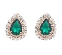 XIGAWAY Pendientes de lágrima verde con diamantes de imitación para mujer, chapados en oro, aretes de tuerca de cristal geométrico, accesorios colgantes de diamantes de imitación