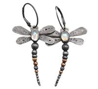 XIGAWAY Pendientes de libélula para mujer, aretes colgantes de insectos con piedra lunar azul, aleación galvanizada, joyería vintage de la naturaleza, regalo ligero de 8 g