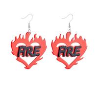 XIGAWAY Pendientes de llama hueca para mujer, corazón irregular acrílico rojo con dije de letra, joyería impresa única