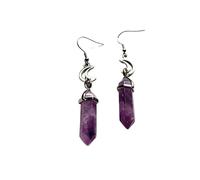 XIGAWAY Pendientes de luna de amatista para mujer, aretes de cristal morado de media luna y piedra natural, aleación chapada en oro, joyería bohemia para uso diario