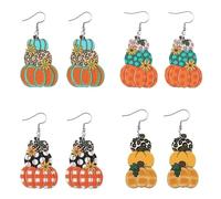 XIGAWAY Pendientes de madera de calabaza con flor, aretes geométricos de doble cara para mujer, 6 x 3 cm, joyería de madera ligera, S, Madera, Sin piedra preciosa