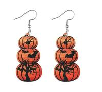 XIGAWAY Pendientes de madera de Halloween para mujer, diseño geométrico de murciélago, fantasma, calabaza, S, Madera, Sin piedra preciosa