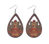 XIGAWAY Pendientes de madera de temporada para mujer, aretes colgantes de lágrima hueca con diseño impreso festivo