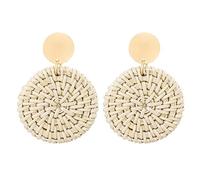 XIGAWAY Pendientes de madera geométricos retro atrevidos para vacaciones en la playa, aretes hexagonales de ratán bohemio con borlas, más de 20 estilos (multicolor y juegos), talla única, Acero