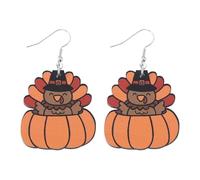 XIGAWAY Pendientes de madera para Acción de Gracias para mujer, aretes colgantes de calabaza de pavo, accesorios novedosos para orejas de gota
