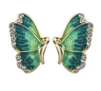 XIGAWAY Pendientes de mariposa esmaltados para mujer, color amarillo, verde, azul, con diamantes de imitación, 2,3 x 1,5 cm, estilo pastoral, joyería de regalo, Pequeño, Metal, Sin piedra preciosa
