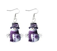 XIGAWAY Pendientes de muñeco de nieve para Navidad, acrílico morado, estilo vintage, para hombres y mujeres, aretes de tuerca retro con personajes navideños