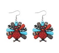 XIGAWAY Pendientes de pavo con estampado de leopardo para Acción de Gracias, aretes colgantes de madera para mujer, aretes colgantes de Navidad con temática roja