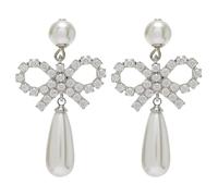 XIGAWAY Pendientes de perlas con lazo para mujer, aretes de circonita cúbica dorada y plateada con perlas sintéticas, joyería de nudo delicado, uso diario de verano 2025