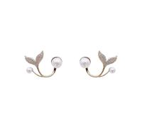 XIGAWAY Pendientes de perlas de diamantes de imitación de cola de sirena para mujer, colgantes de tuerca dorados, 2 x 1,5 cm, regalo de joyería de lujo ligero