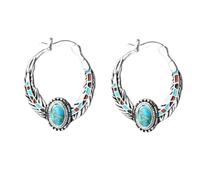 XIGAWAY Pendientes de plumas de águila estilo turquesa para mujer, colgantes geométricos plateados, 10 g, regalo de joyería del suroeste