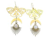 XIGAWAY Pendientes de polilla de luna para mujer, aretes colgantes geométricos de sol y luna creciente, cobre chapado en oro, joyería inspirada en la naturaleza celestial para uso diario