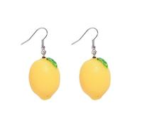 XIGAWAY Pendientes de resina de fruta de limón para mujer, hechos a mano, ligeros, aretes colgantes de color amarillo cítrico fresco