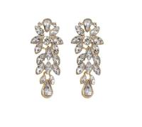 XIGAWAY Pendientes de tuerca de cristal de hoja de sauce, aretes geométricos de hoja verde para mujer, aleación chapada en oro/plata, joyería de moda, S, Metal, Sin gemas