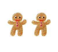 XIGAWAY Pendientes de tuerca de hombre de jengibre de Navidad para mujer, aretes colgantes de diamantes de imitación completos, regalo de joyería de chocolate y oro caqui, Pequeño, Metal, Sin piedra