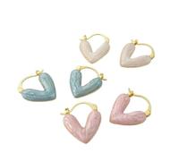 XIGAWAY Pendientes de tuerca esmaltados con forma de corazón para mujer, color rosa, marfil, azul, postes chapados en oro de 14 quilates, 2,1 x 1,5 cm, regalo de joyería dulce, Pequeño, Metal, Sin