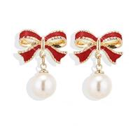 XIGAWAY Pendientes de tuerca esmaltados para mujer, aretes colgantes con detalles de perlas, color negro, blanco, rosa, rojo, regalo de joyería, Pequeño, Metal, Sin piedra preciosa