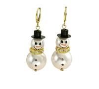 XIGAWAY Pendientes festivos de invierno con carácter sonriente, joyería de perlas doradas para mujer