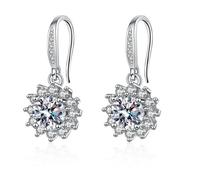 XIGAWAY Pendientes florales para mujer, chapados en oro blanco, de cobre, delicados aretes de flores con detalles de circonita, aretes de tuerca de estilo fresco y dulce (25,85 mm + 12,25 mm), S