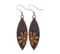 XIGAWAY Pendientes geométricos bohemios redondos retro, aretes vintage de madera de cuero con corte de flor para mujer, 5CM, Metal, sin tipo de gema