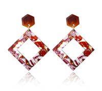 XIGAWAY Pendientes geométricos de acrílico para mujer, aretes largos retro en rojo/amarillo/rosa, 4,5 x 3,5 cm, aretes de resina ligeros de 4 g, regalo para empleados, bodas, viajes, S, Plástico, Sin