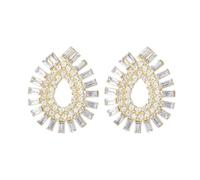 XIGAWAY Pendientes geométricos de lágrima de cristal completo para mujer, elegantes aretes de gota de aleación para viajes a la moda