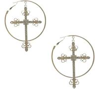 XIGAWAY Pendientes geométricos punk de cruz y círculo para mujer, aretes de aleación de zinc con diamantes de imitación en KC dorado/blanco K, S, Zinc, Sin gemas