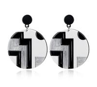 XIGAWAY Pendientes geométricos redondos de acrílico para mujer, color morado, azul, gris, aretes de tuerca, S, Acrílico, Sin piedra preciosa