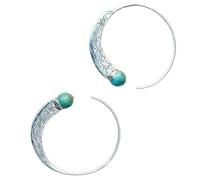 XIGAWAY Pendientes geométricos retro de turquesa para mujer, aretes colgantes de aleación de plata tailandesa vintage, hechos a mano, joyería bohemia chic
