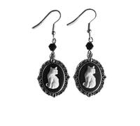 XIGAWAY Pendientes góticos de gato negro con cuentas, joyería gótica unisex con temática de animales para mujeres y hombres, S, Metal, Sin piedra preciosa