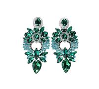 XIGAWAY Pendientes grandes de lágrima verde para mujer, chapados en oro/plata, aretes geométricos exagerados con diamantes de imitación, aretes colgantes de 50 g para primavera 2025, S, Diamante de