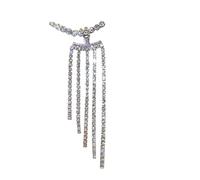 XIGAWAY Pendientes largos de borla, aretes de gota con flecos de cristal para mujer, aretes colgantes geométricos de aleación chapada en plata, estilo coreano japonés
