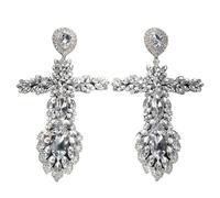 XIGAWAY Pendientes largos de cruz para mujer, aretes de cristal brillante en oro y plata, joyería geométrica atrevida, 9 x 16 cm, 34 g, otoño de 2025, S, Diamante de imitación, Sin piedra preciosa